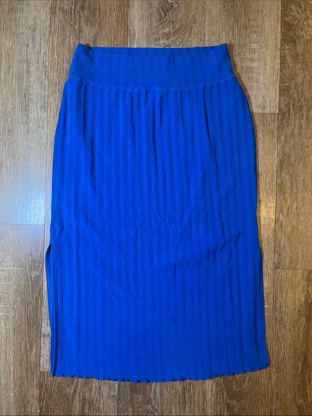 NEW Aerie Offline Blue Midi Skirt Medium M Ribbed Cotton Stretch OG Groove Slit - Picture 3 of 12